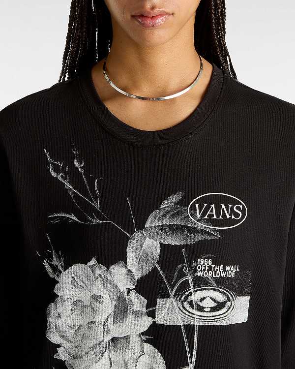 Black Vans Damask Long Sleeve Women T Shirts | VN5027638