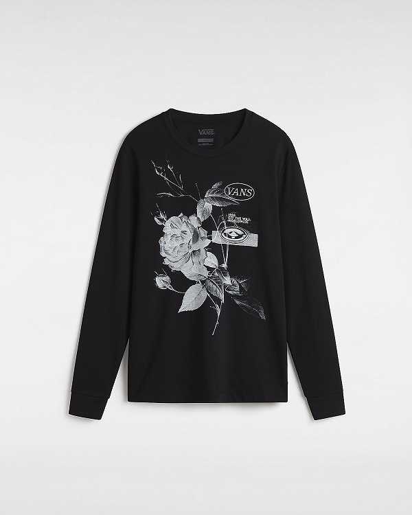 Black Vans Damask Long Sleeve Women T Shirts | VN5027638