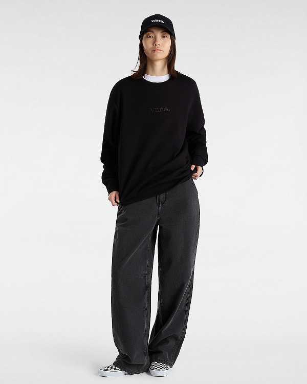 Black Vans Essential Relaxed Crew Women Sweatshirt | VN7231568