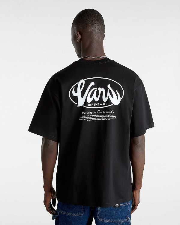 Black Vans Global Line Men T Shirts | VN3789501