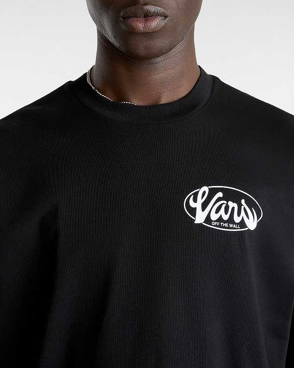 Black Vans Global Line Men T Shirts | VN3789501