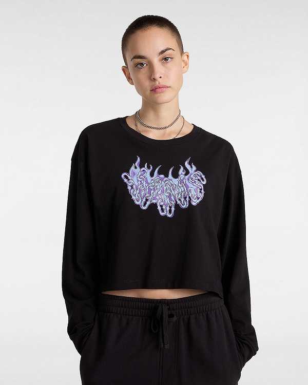 Black Vans Hot Links Relaxed Long Sleeve Crop Women T Shirts | VN2149753