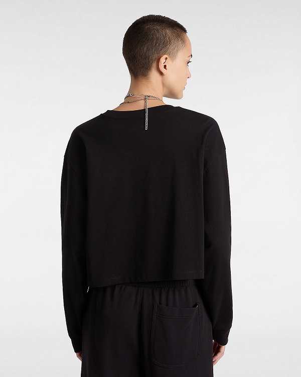 Black Vans Hot Links Relaxed Long Sleeve Crop Women T Shirts | VN2149753