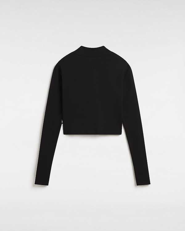 Black Vans Mini Mock Neck Long Sleeve Women T Shirts | VN9473816