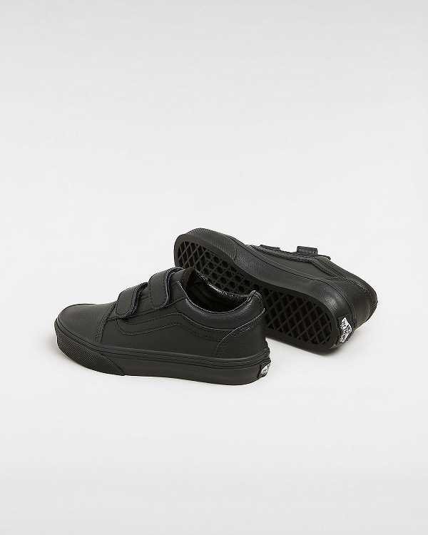 Black Vans Old Skool Hook and Loop Classic Tumble (4-8 Years) Kids' Sneakers | VN9547863