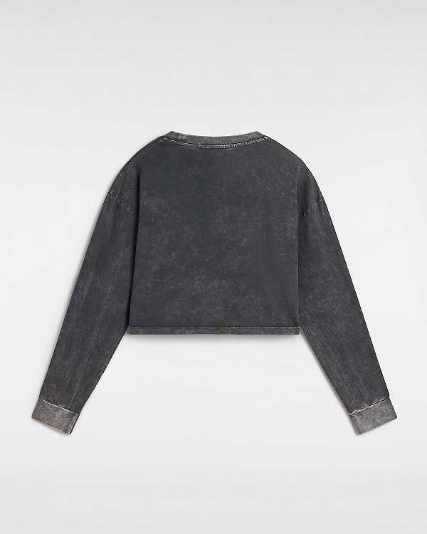 Black Vans Oval Wash Relaxed Long Sleeve Crop Women T Shirts | VN0489723