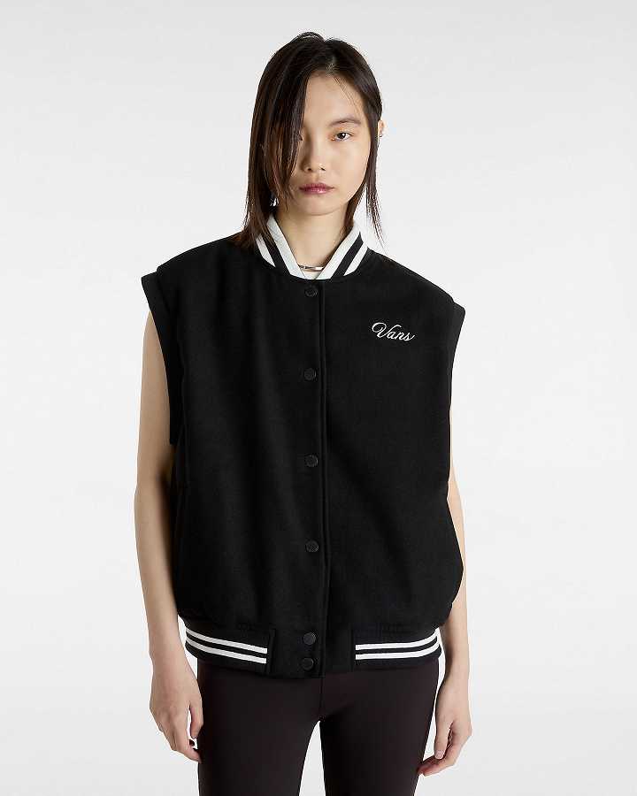 Black Vans Piper Stadium Women Vest | VN5280479