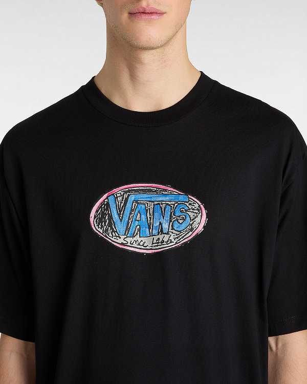 Black Vans Scribblex Men T Shirts | VN0392841