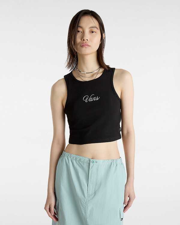 Black Vans Small Staple Fitted Crop Women Tank Top | VN1058463