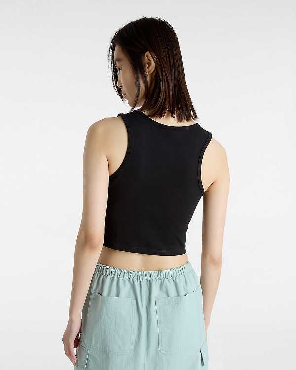 Black Vans Small Staple Fitted Crop Women Tank Top | VN1058463