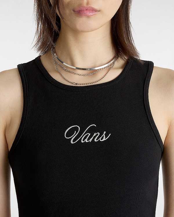 Black Vans Small Staple Fitted Crop Women Tank Top | VN1058463