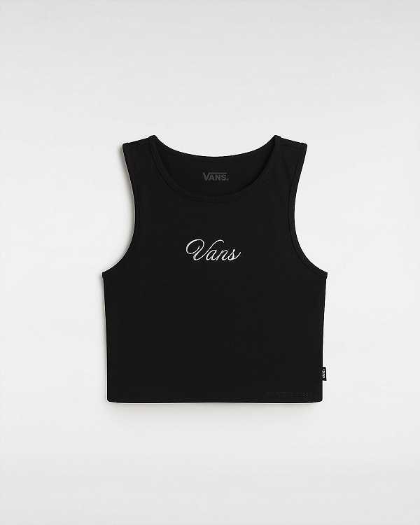 Black Vans Small Staple Fitted Crop Women Tank Top | VN1058463