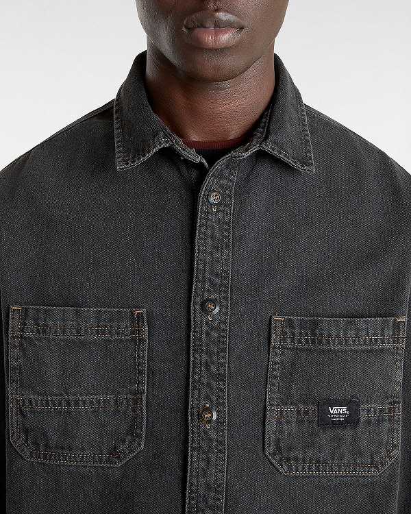 Black Vans Stevens Denim Long Sleeve Women Shirts | VN8172409