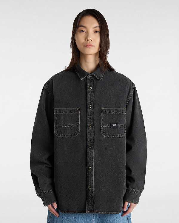 Black Vans Stevens Denim Long Sleeve Women Shirts | VN8172409