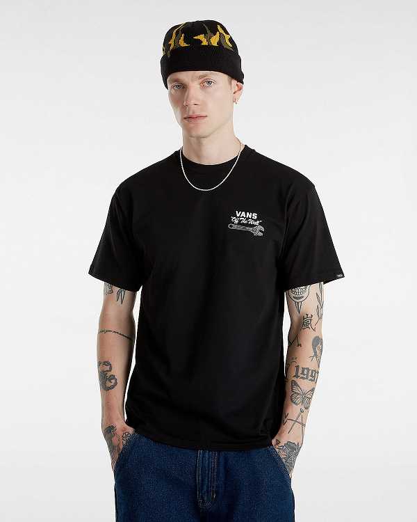 Black Vans Wrenched Men T Shirts | VN1768403