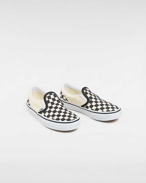 Black / White Vans Checkerboard Classic (4-8 years) Kids' Slip On Shoes | VN3608475