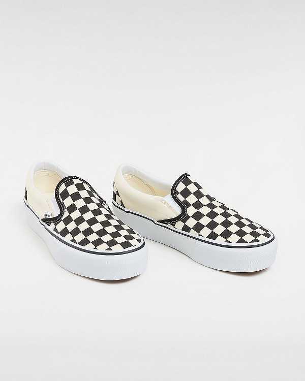 Black / White Vans Checkerboard Classic Slip-On Women Platform Shoes | VN4528079