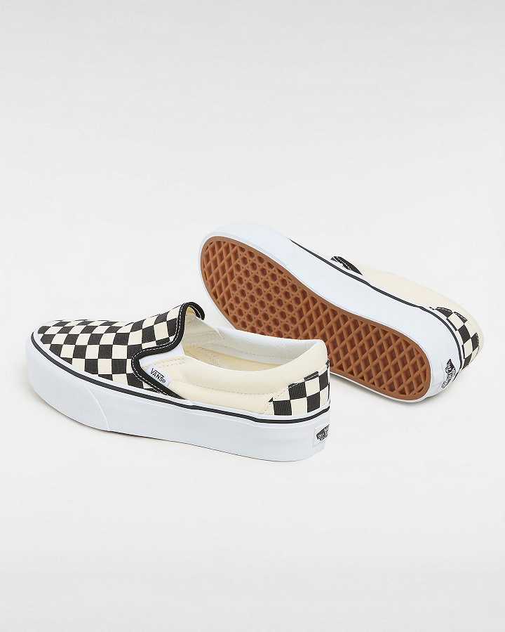 Black / White Vans Checkerboard Classic Slip-On Women Platform Shoes | VN4528079