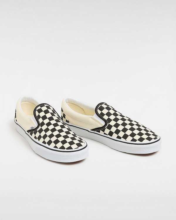 Black / White Vans Checkerboard Classic Women Slip On Shoes | VN6103287