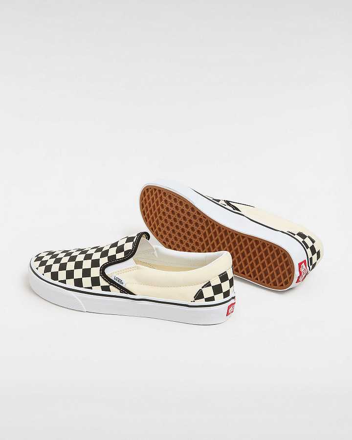 Black / White Vans Checkerboard Classic Women Slip On Shoes | VN6103287