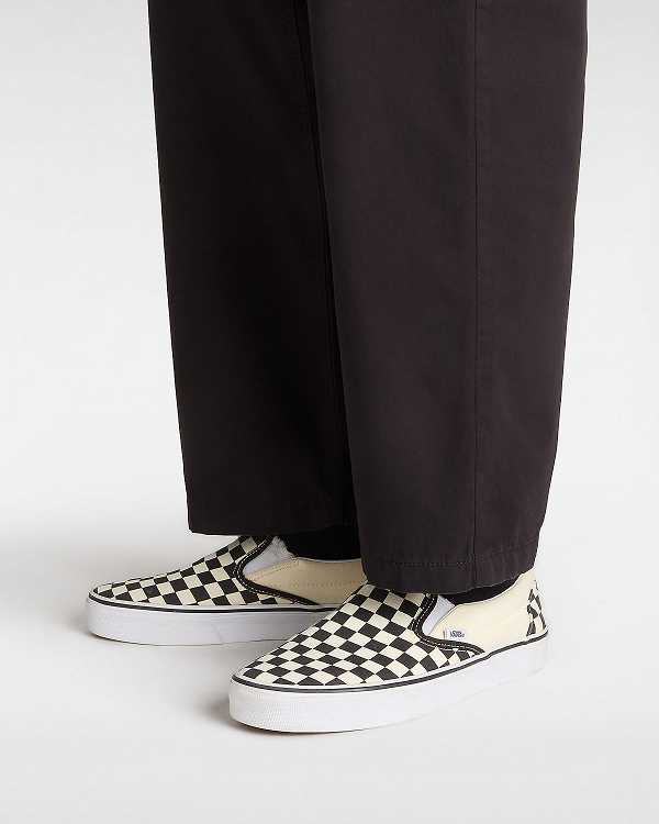 Black / White Vans Checkerboard Classic Women Slip On Shoes | VN6103287