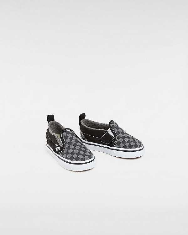 Black / White Vans Checkerboard Hook And Loop (1-4 years) Kids' Slip On Shoes | VN1963058