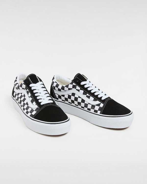 Black / White Vans Checkerboard Old Skool Women Platform Shoes | VN3940678