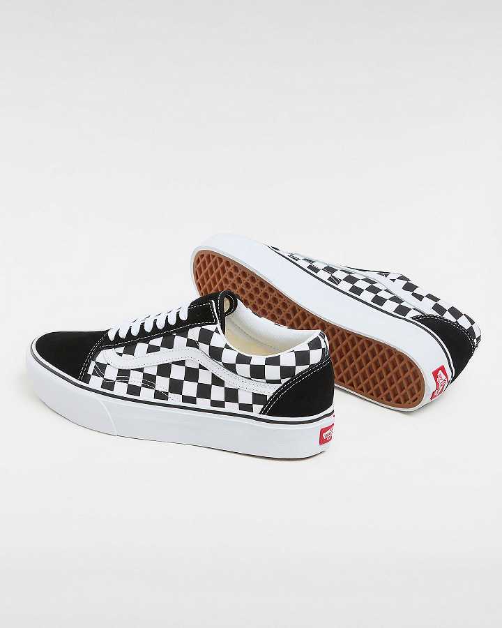 Black / White Vans Checkerboard Old Skool Women Platform Shoes | VN3940678