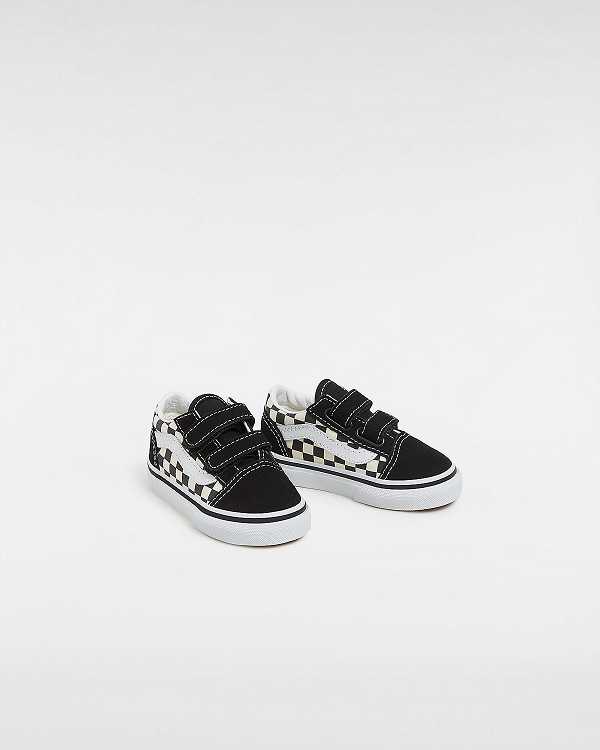 Black / White Vans Primary Check Old Skool Hook And Loop (1-4 years) Kids' Sneakers | VN1260597