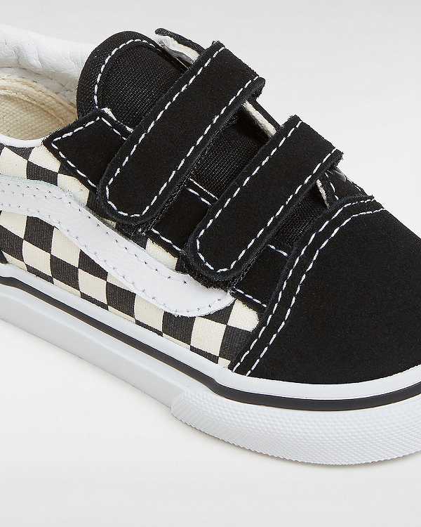 Black / White Vans Primary Check Old Skool Hook And Loop (1-4 years) Kids' Sneakers | VN1260597