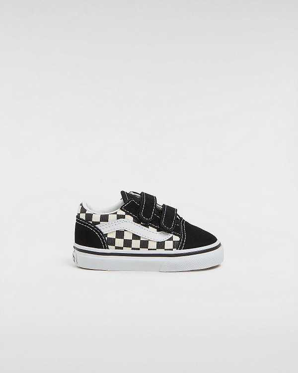 Black / White Vans Primary Check Old Skool Hook And Loop (1-4 years) Kids\' Sneakers | VN1260597