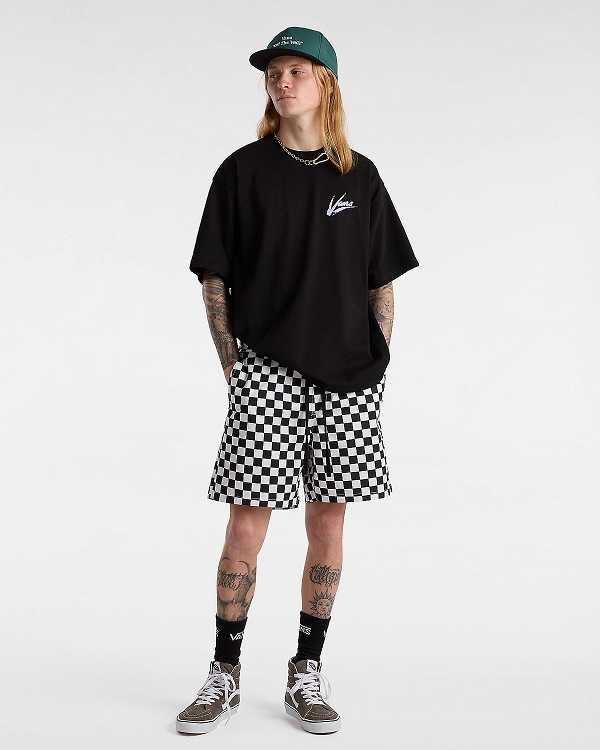 Black / White Vans Range Relaxed Elastic Men Shorts | VN1057263