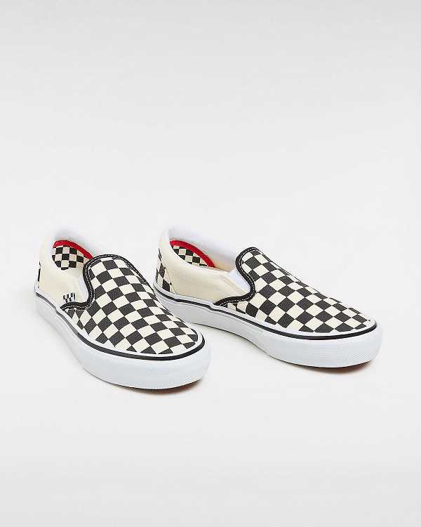 Black / White Vans Skate Checkerboard Women Slip On Shoes | VN9317856