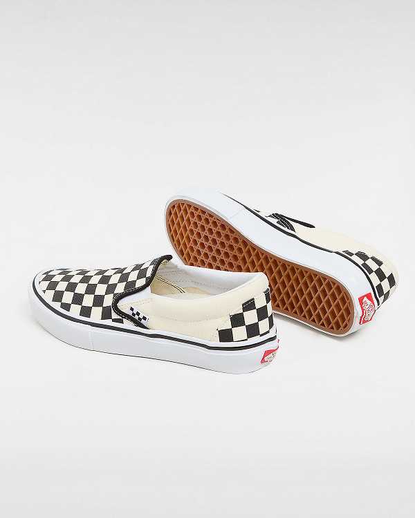 Black / White Vans Skate Checkerboard Women Slip On Shoes | VN9317856