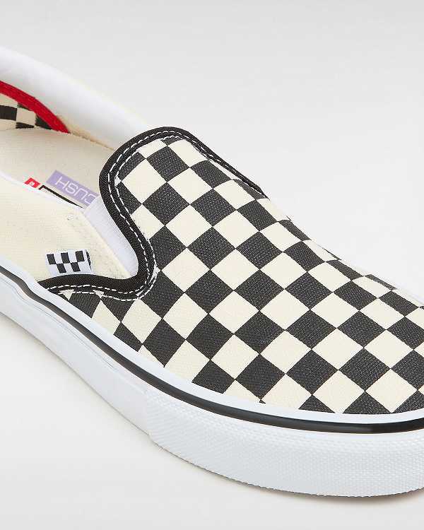 Black / White Vans Skate Checkerboard Women Slip On Shoes | VN9317856