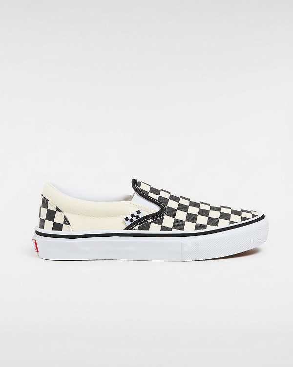 Black / White Vans Skate Checkerboard Women Slip On Shoes | VN9317856