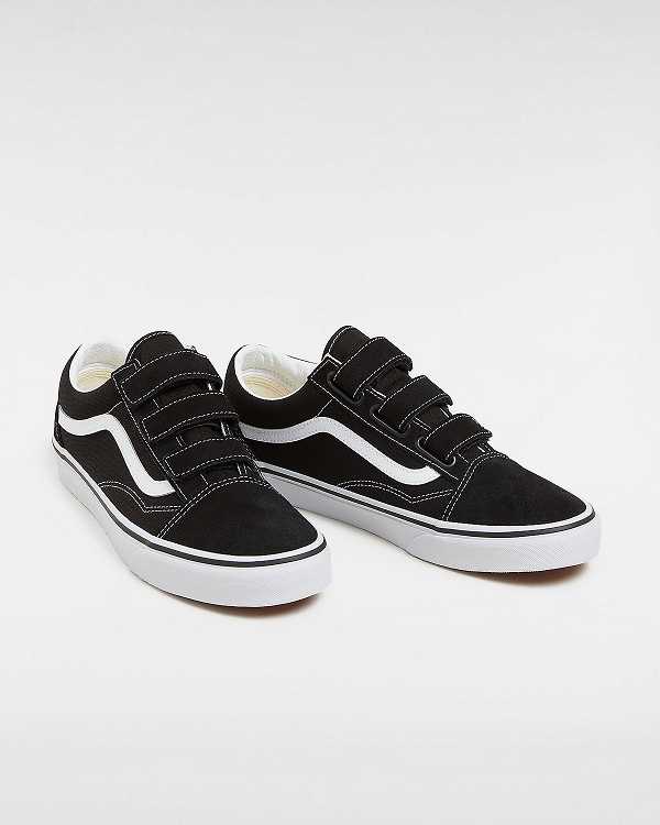 Black / White Vans Suede/Canvas Old Skool Hook And Loop Women Sneakers | VN1927605