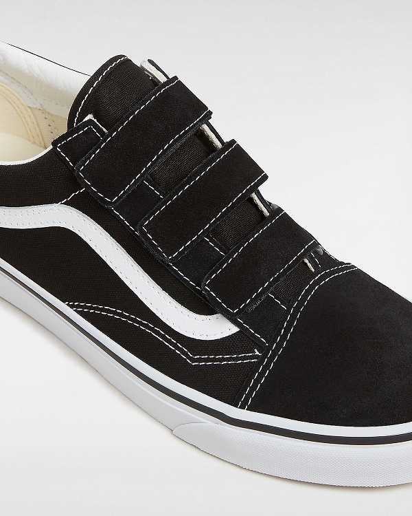 Black / White Vans Suede/Canvas Old Skool Hook And Loop Women Sneakers | VN1927605