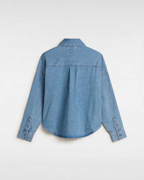 Blue Vans Antica Boxy Denim Long Sleeve Women Shirts | VN5934267