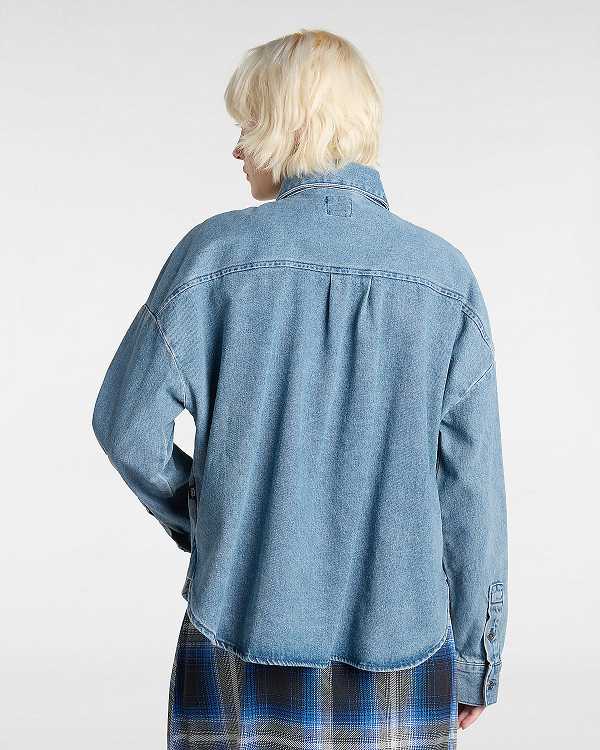 Blue Vans Antica Boxy Denim Long Sleeve Women Shirts | VN5934267