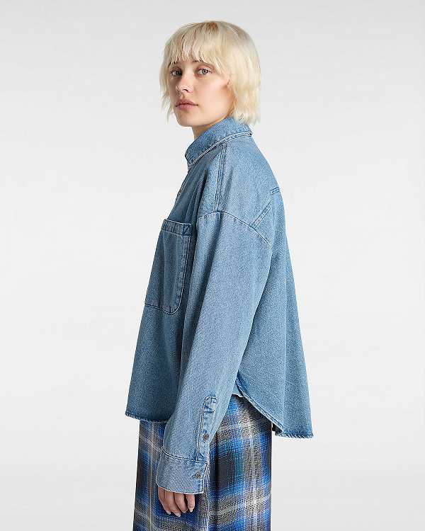 Blue Vans Antica Boxy Denim Long Sleeve Women Shirts | VN5934267