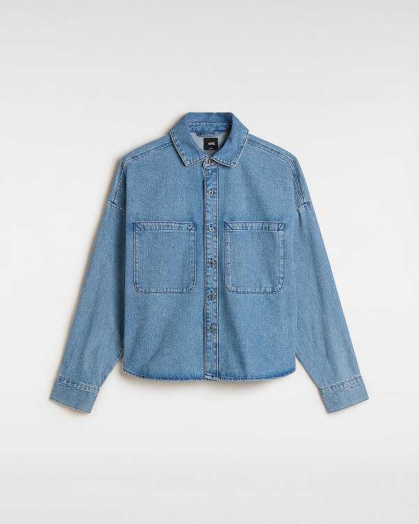 Blue Vans Antica Boxy Denim Long Sleeve Women Shirts | VN5934267