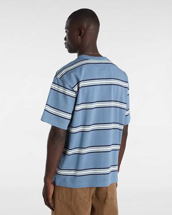 Blue Vans Mesa Stripe Men T Shirts | VN3180762