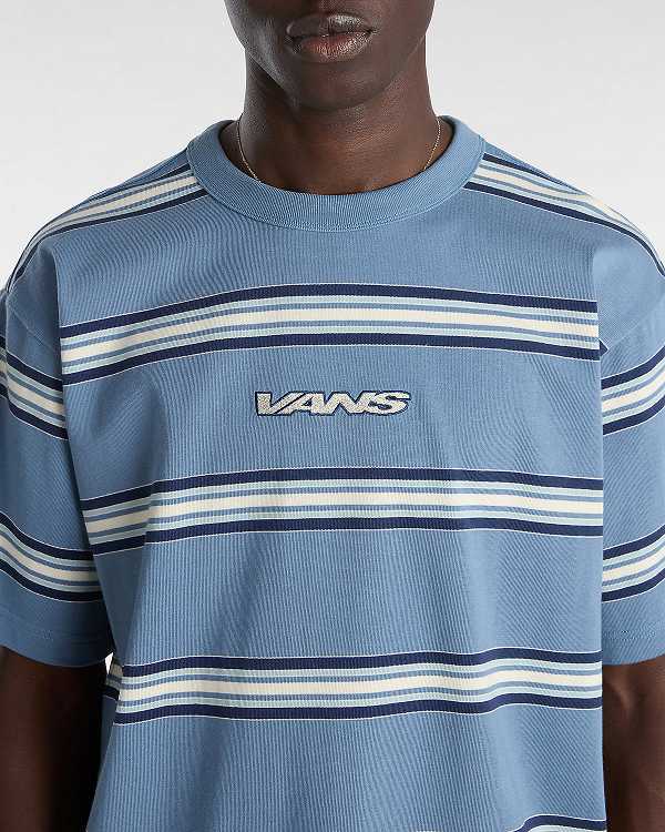 Blue Vans Mesa Stripe Men T Shirts | VN3180762