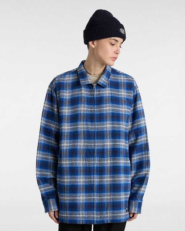 Blue Vans Montwood Zip Flannel Men Shirts | VN1362978