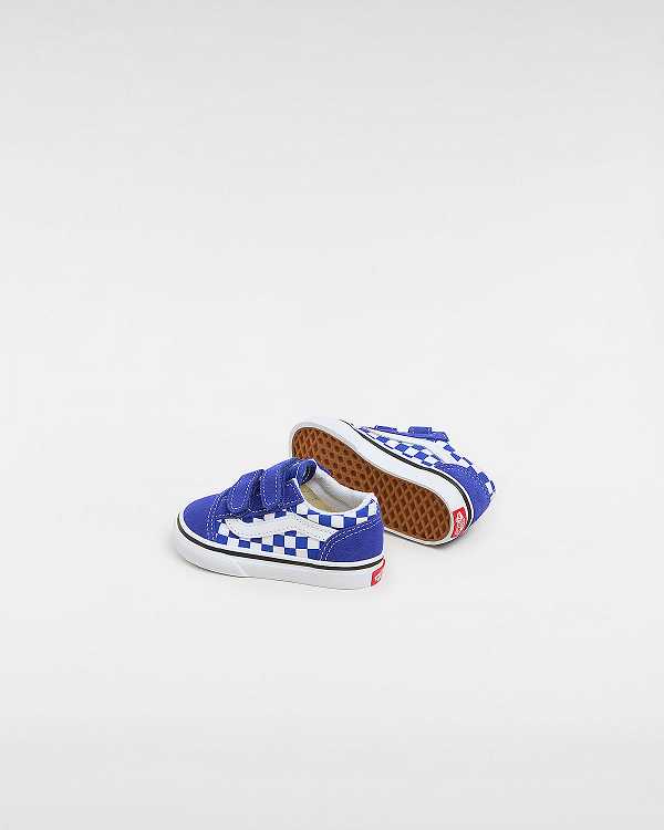 Blue Vans Old Skool Hook and Loop Checkerboard (1-4 Years) Kids' Sneakers | VN9653247