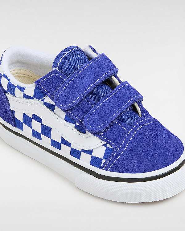 Blue Vans Old Skool Hook and Loop Checkerboard (1-4 Years) Kids' Sneakers | VN9653247