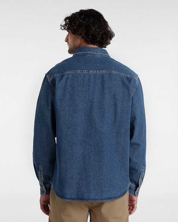 Blue Vans Stevens Denim Long Sleeve Men Shirts | VN9470268