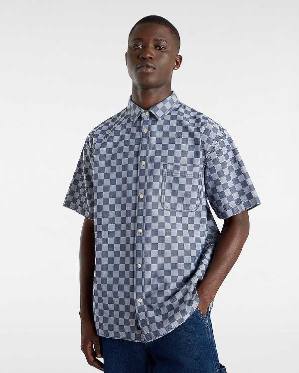 Blue Vans Wade Checkerboard Men Shirts | VN1826947