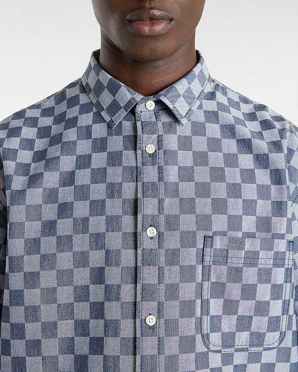 Blue Vans Wade Checkerboard Men Shirts | VN1826947